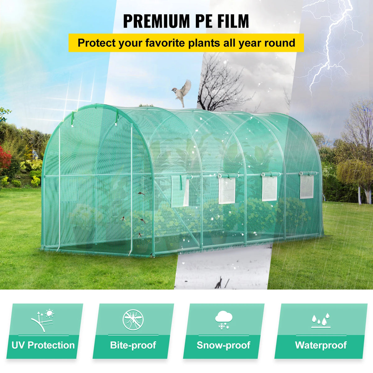 VEVOR Walk In Tunnel Greenhouse With Galvanized Frame Cover
