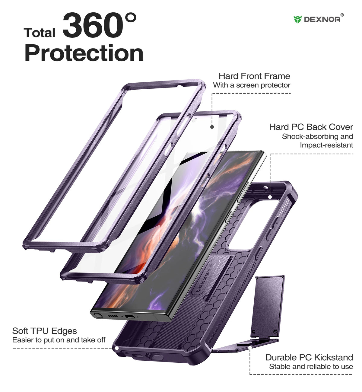 Dexnor Heavy Duty Case Samsung Galaxy S23 Ultra With Kickstand Protection