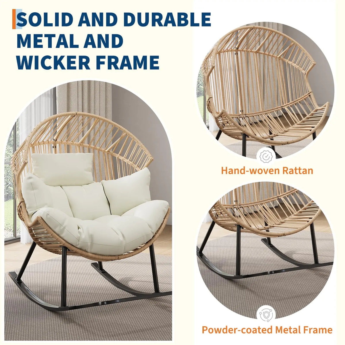 HobbyLane Papasan Rocking Chair Wicker Egg Lounge Outdoor Patio