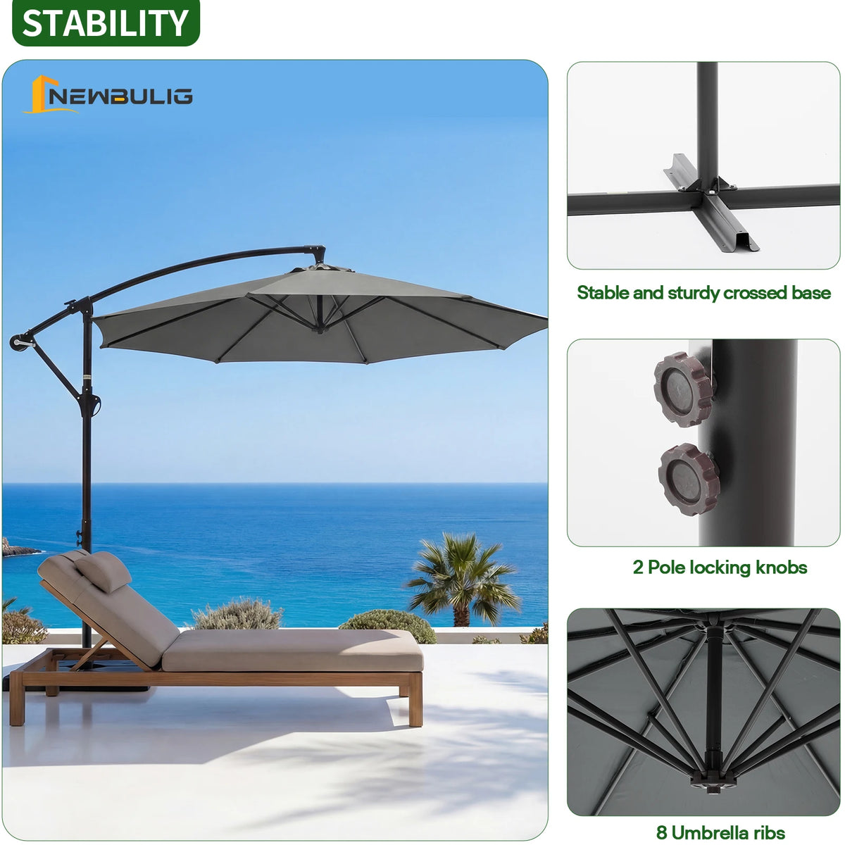 JHK Outdoor Offset Patio Umbrella With Adjustable Tilt UV Protection