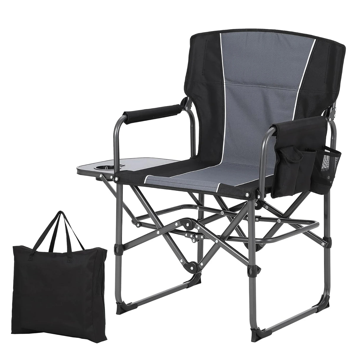 HiMISS Oversized Folding Camp Chair With Side Table Cup Holder