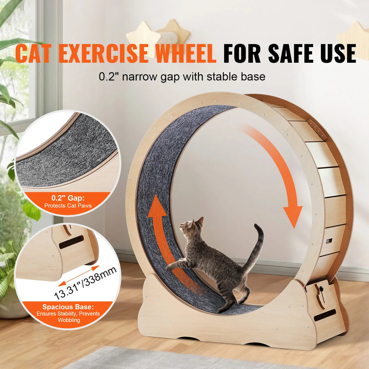 Wooden Cat Exercise Wheel With Detachable Carpet And Teaser