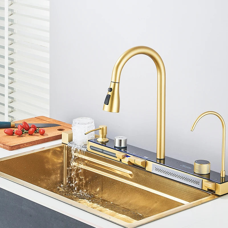 Stainless Steel Integrated Single Bowl Kitchen Sink With Smart Faucet