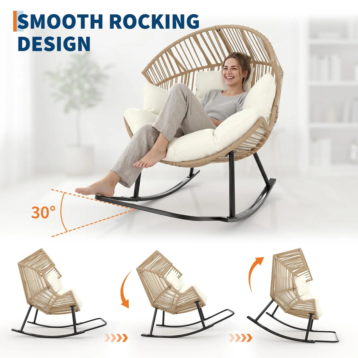 HobbyLane Papasan Rocking Chair Wicker Egg Lounge Outdoor Patio
