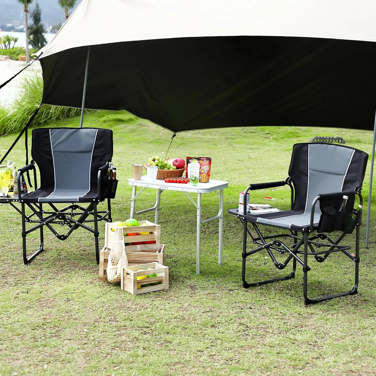 HiMISS Oversized Folding Camp Chair With Side Table Cup Holder