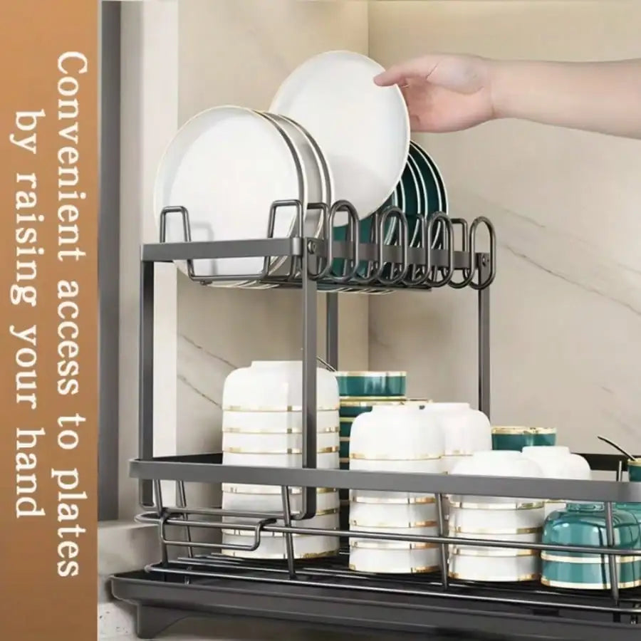 Double Layer Carbon Steel Kitchen Cutlery Draining Rack