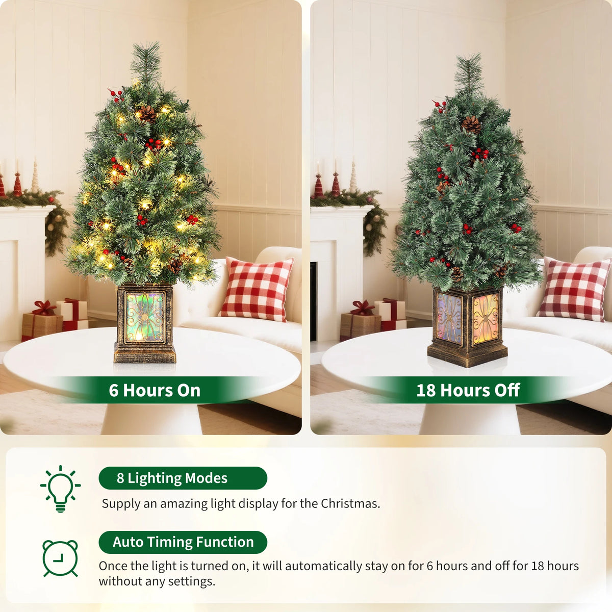 Prelit Artificial Christmas Pine Tree With LED Lights
