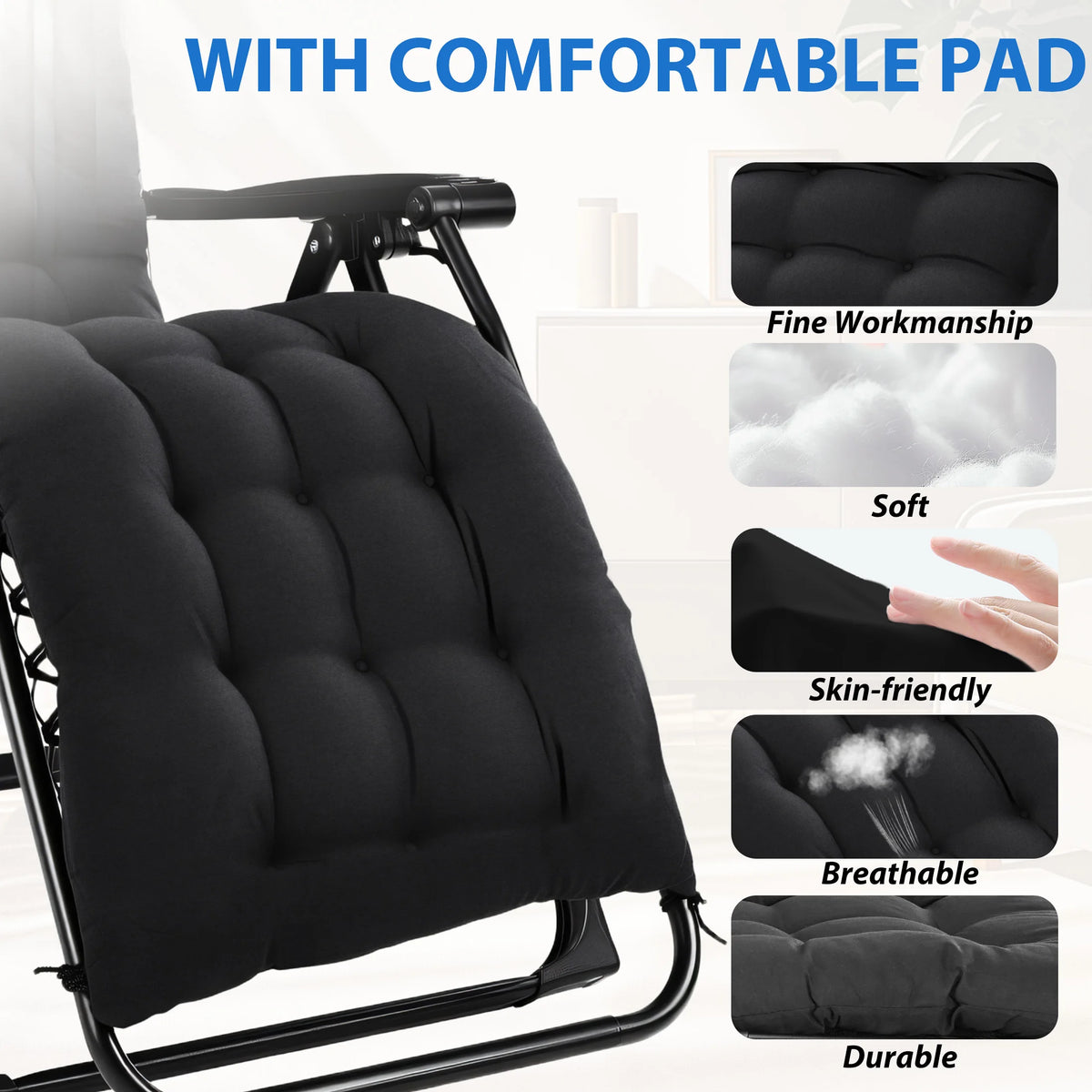 MCQ Zero Gravity Cushioned Folding Outdoor Lounge Chair With Cooler