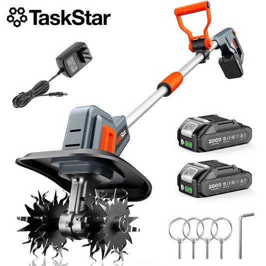 TaskStar Cordless Electric Tiller And Garden Cultivator