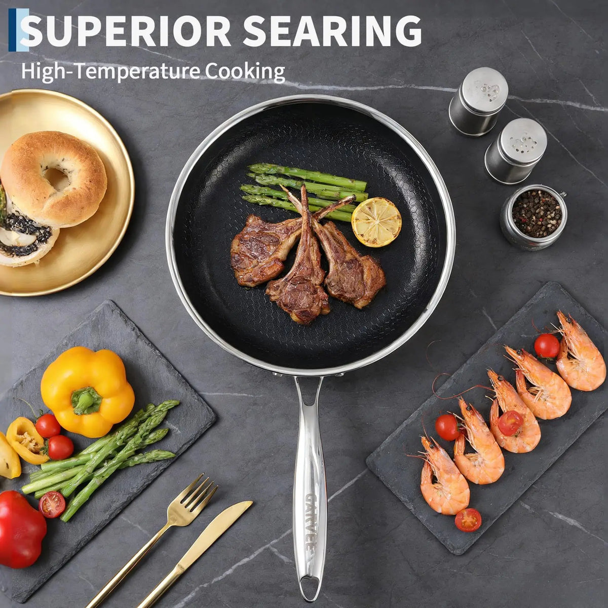 HiMISS Tri Ply Stainless Steel Honeycomb Nonstick Frying Pan Set