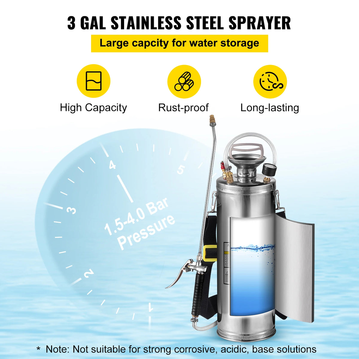 SucceBuy Stainless Steel Manual Hand Pump Garden Sprayer