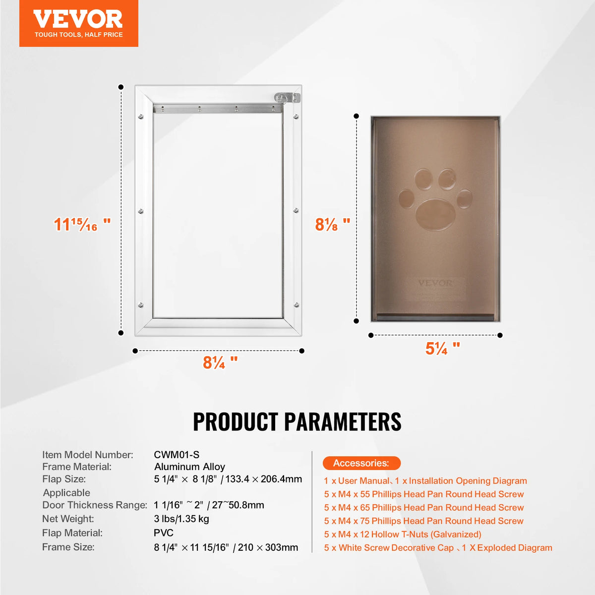 Adjustable Aluminum Pet Door With Lock And Weatherproof Flap