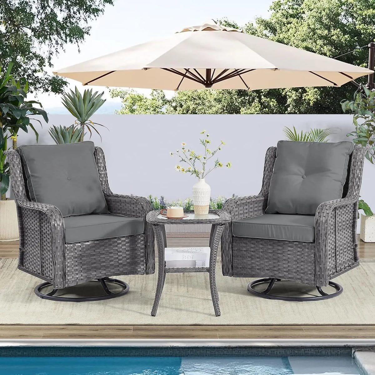 Modern Outdoor Patio Furniture Swivel Rocking Chairs With Side Table