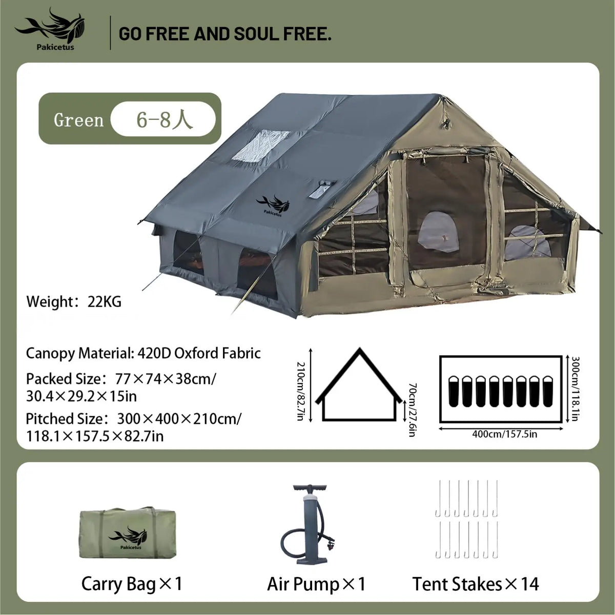 Pakicetus Quick Setup Waterproof Inflatable Camping Tent