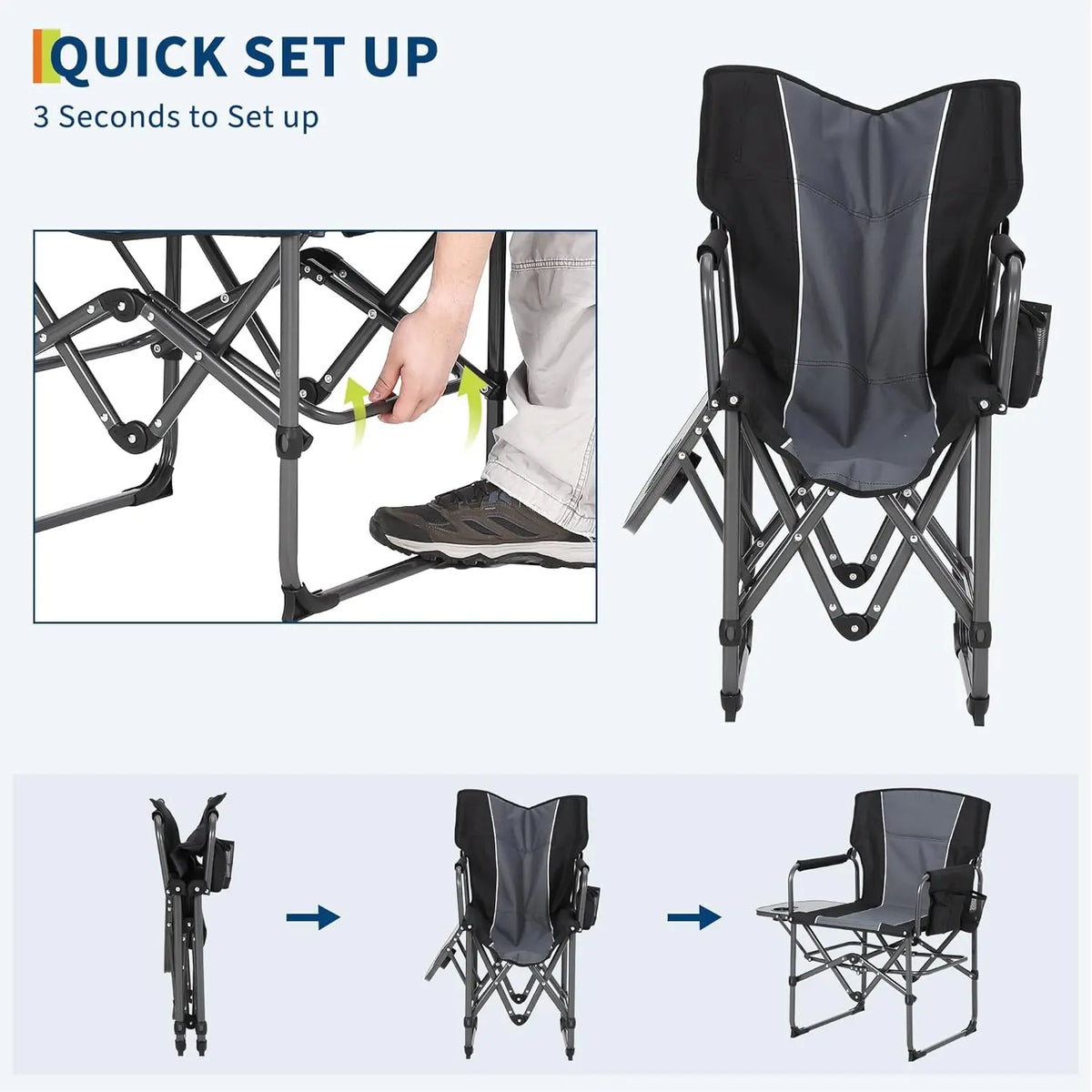 HiMISS Oversized Folding Camp Chair With Side Table Cup Holder