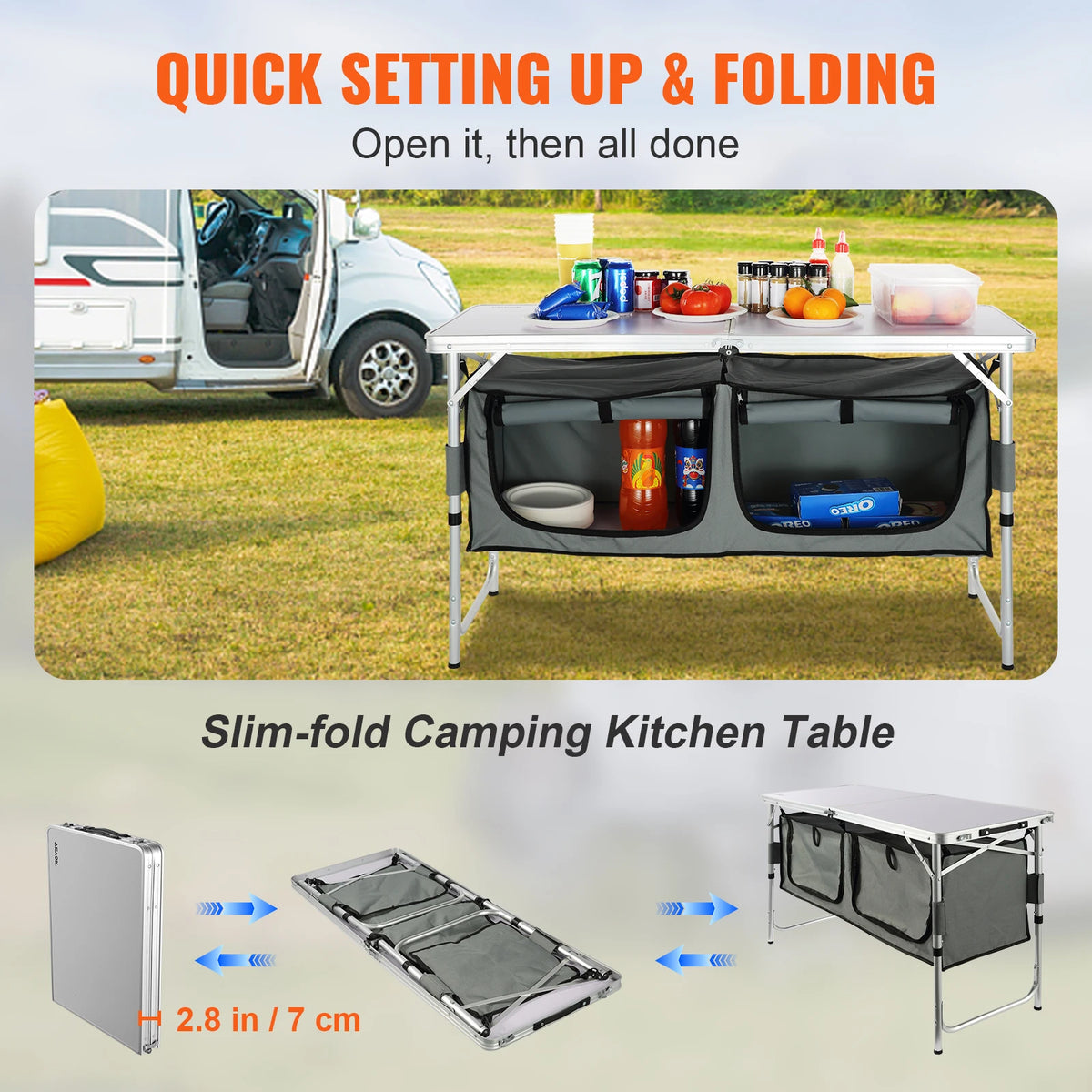 SucceBuy Adjustable Height Outdoor Folding Picnic Table