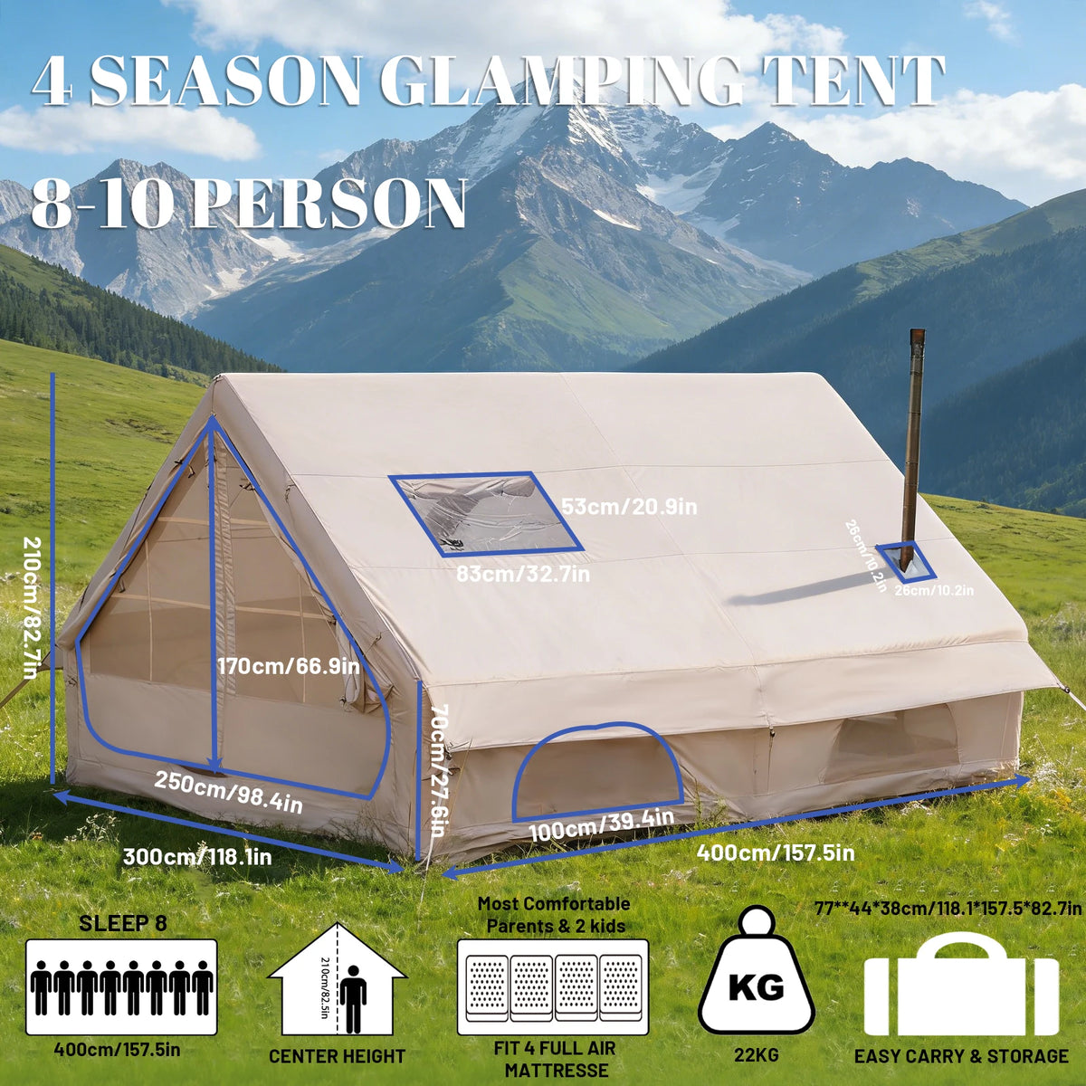 Pakicetus Luxury Inflatable Camping Tent With Skylight And Air Pump