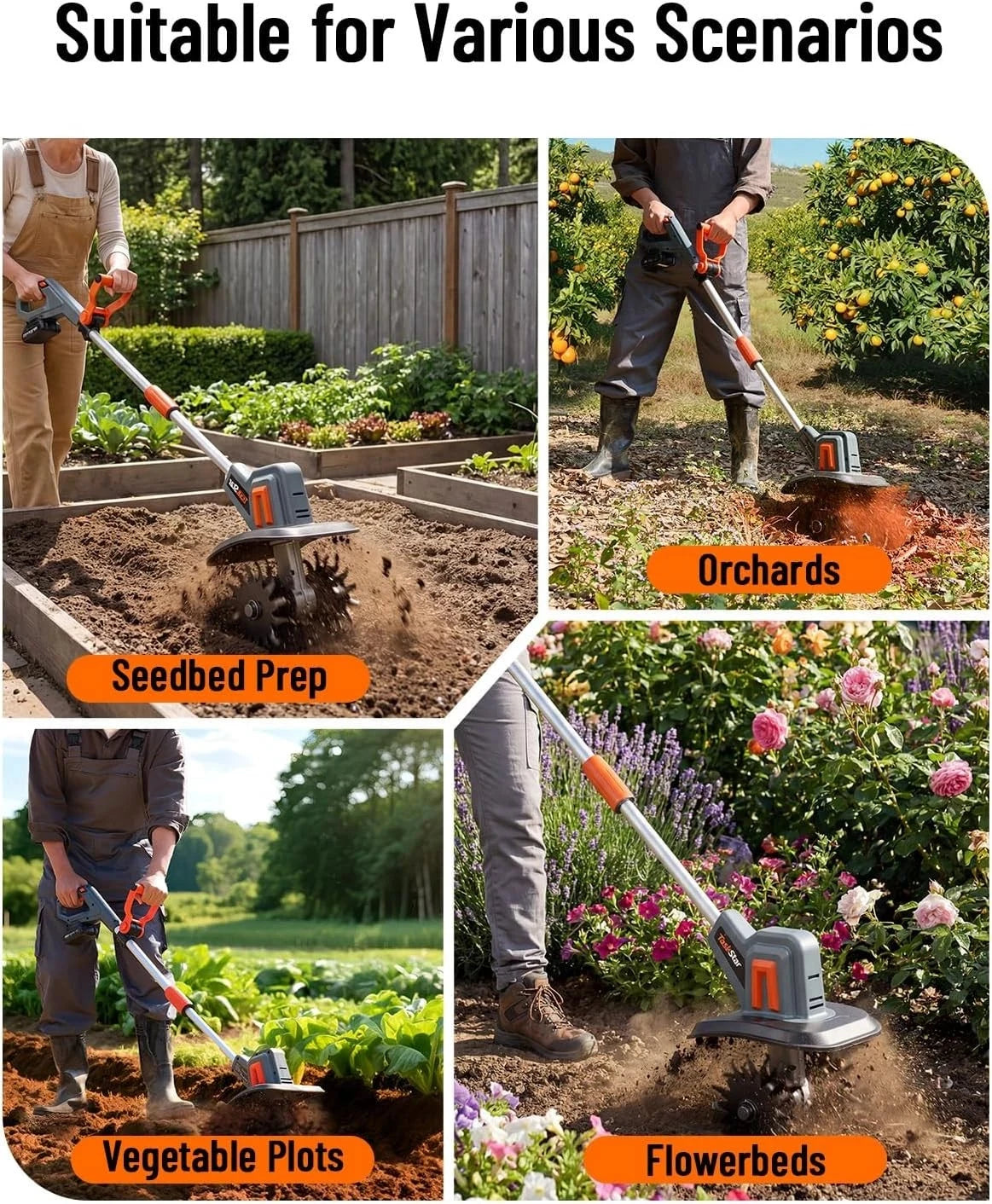 TaskStar Cordless Electric Tiller And Garden Cultivator