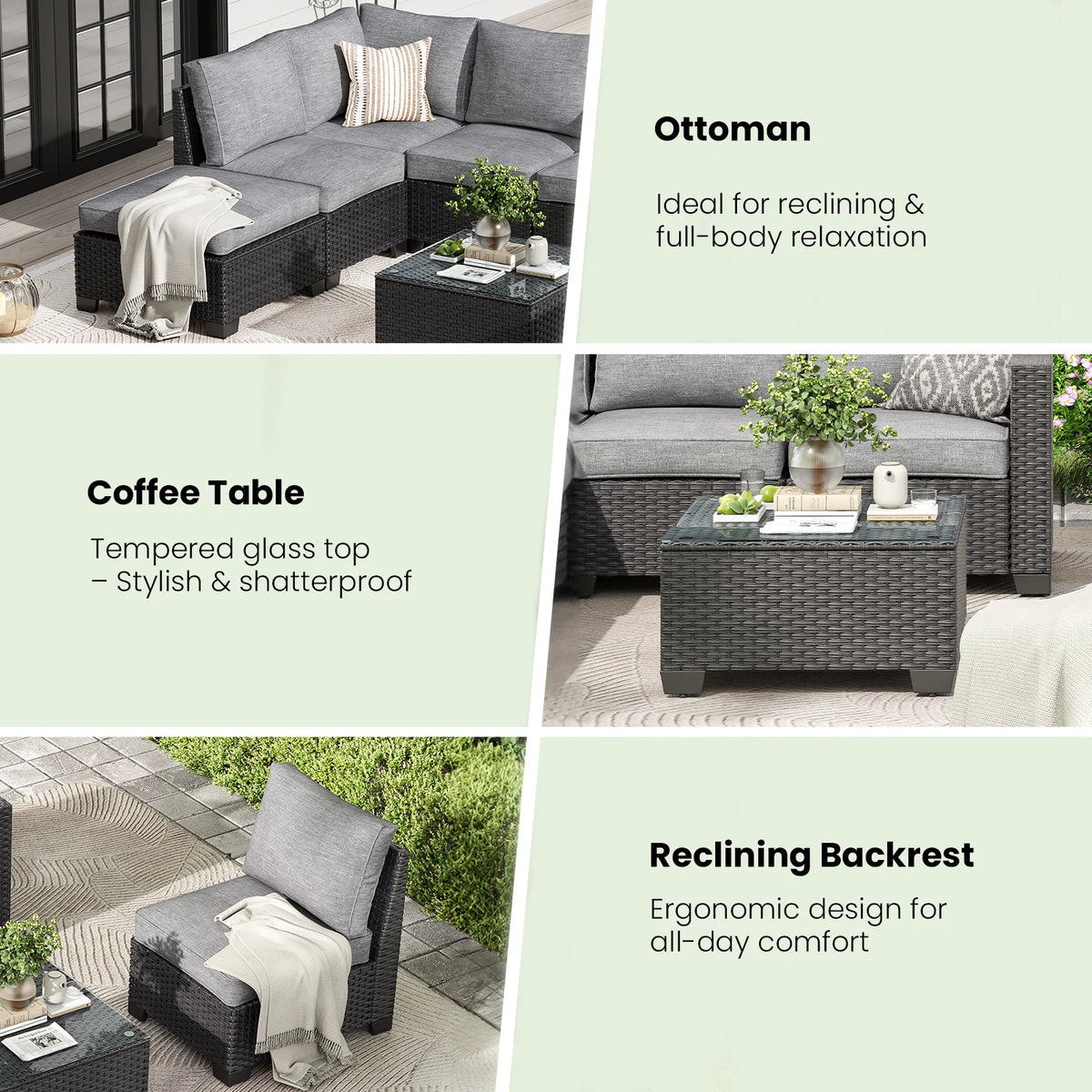Farini Outdoor Patio Sectional Sofa Set With Ottoman Frame