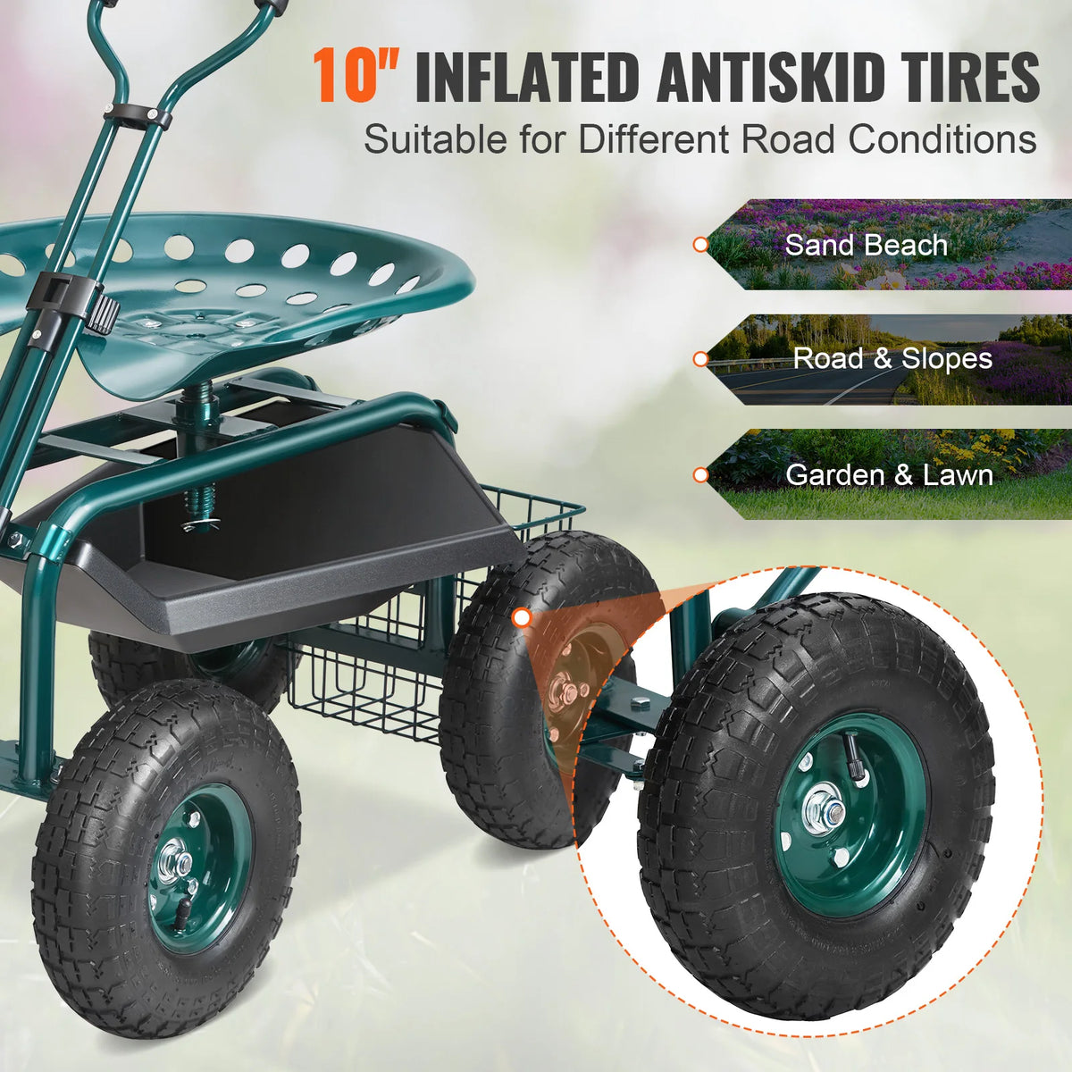 SucceBuy Rolling Garden Cart With Swivel Seat And Wheels