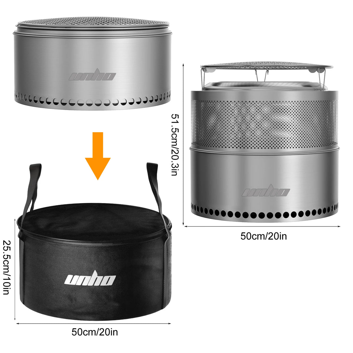Unho Portable Smokeless Stainless Steel Outdoor Fire Pit