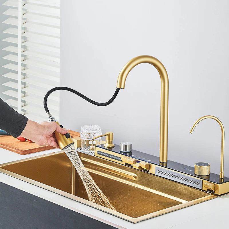 Stainless Steel Integrated Single Bowl Kitchen Sink With Smart Faucet