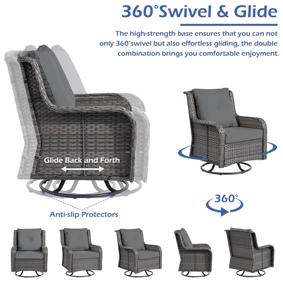 Modern Outdoor Patio Furniture Swivel Rocking Chairs With Side Table