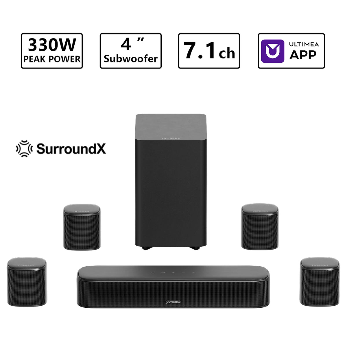 Ultimea 350W 7.1 Ch Virtual Surround Home Theater Soundbar System