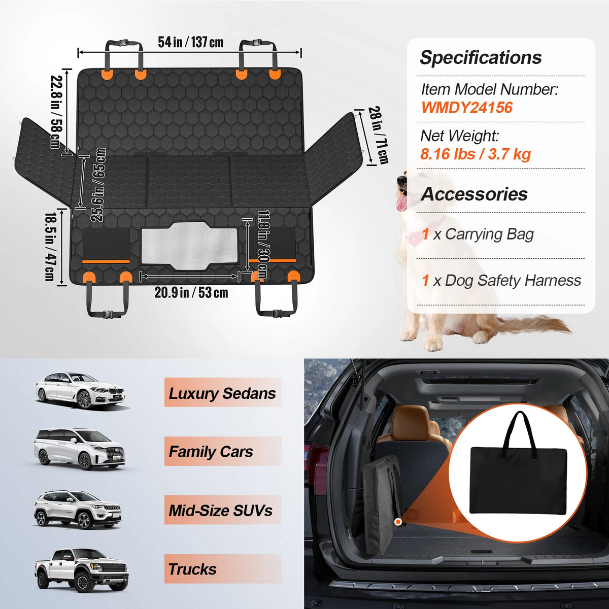 SucceBuy Back Seat Extender Car Seat Cover With Storage Pockets