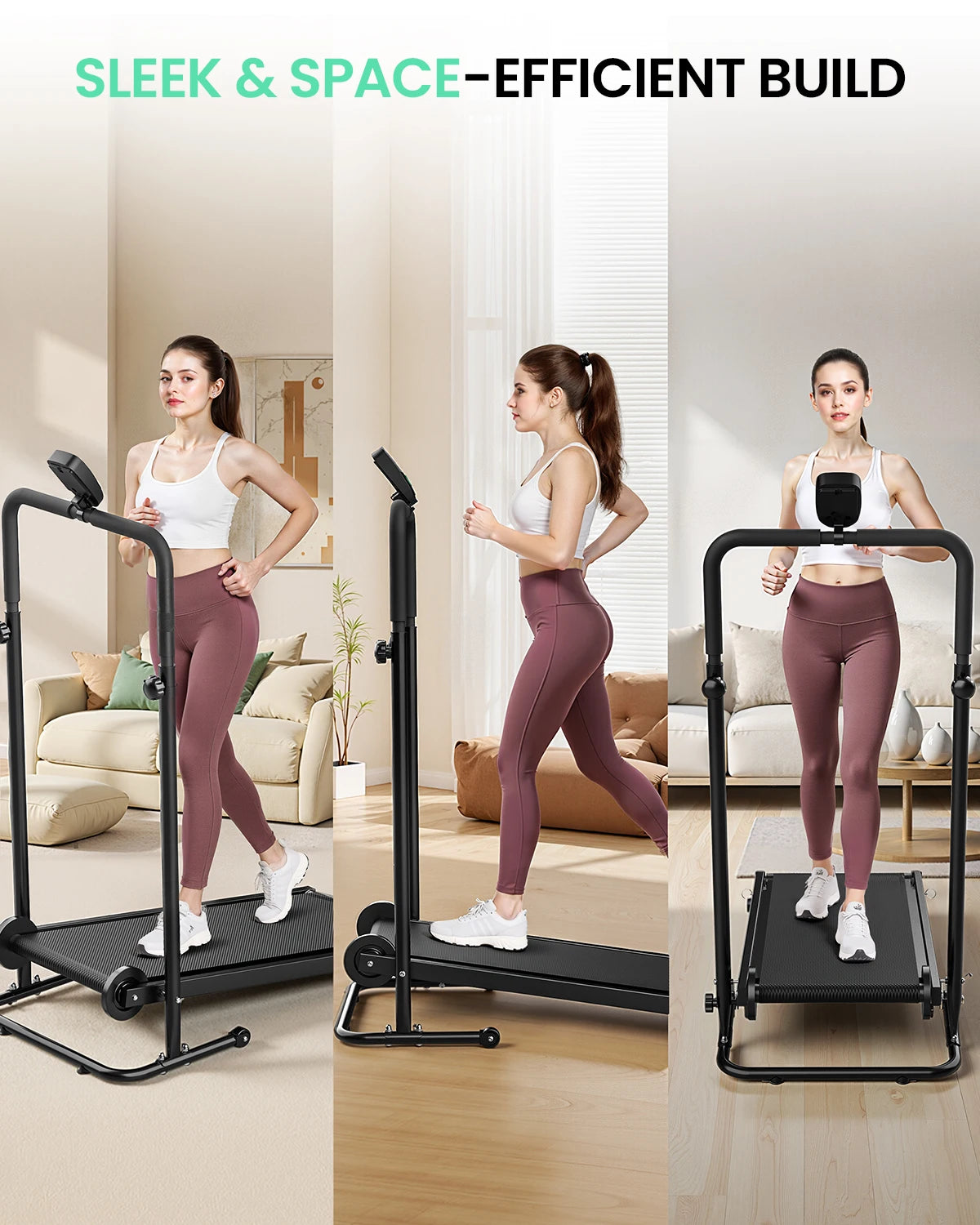 AKLUER Manual Treadmill Dual Flywheel Fixed Incline LCD Home Gym