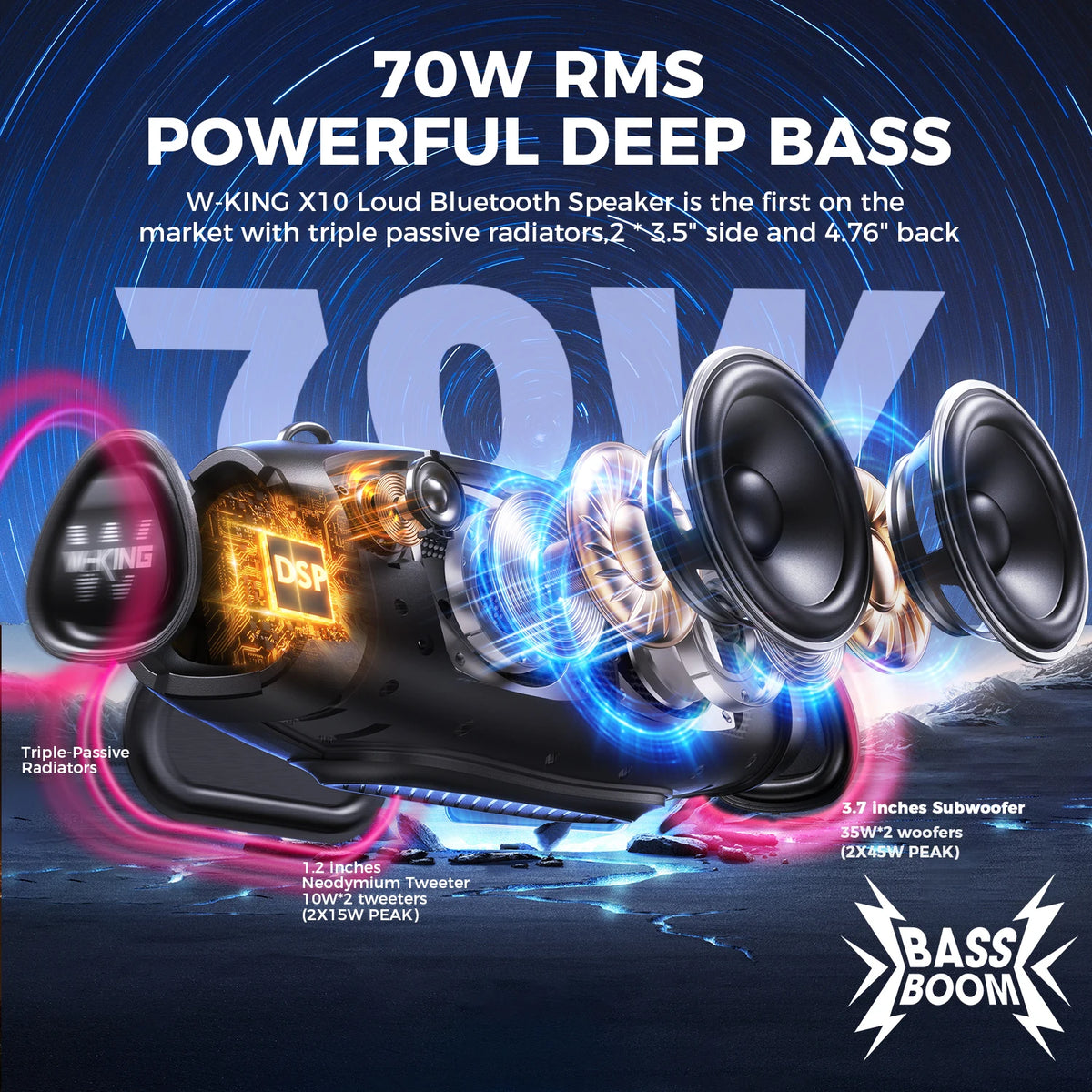 W King Portable Wireless Bluetooth Speaker With Deep Bass