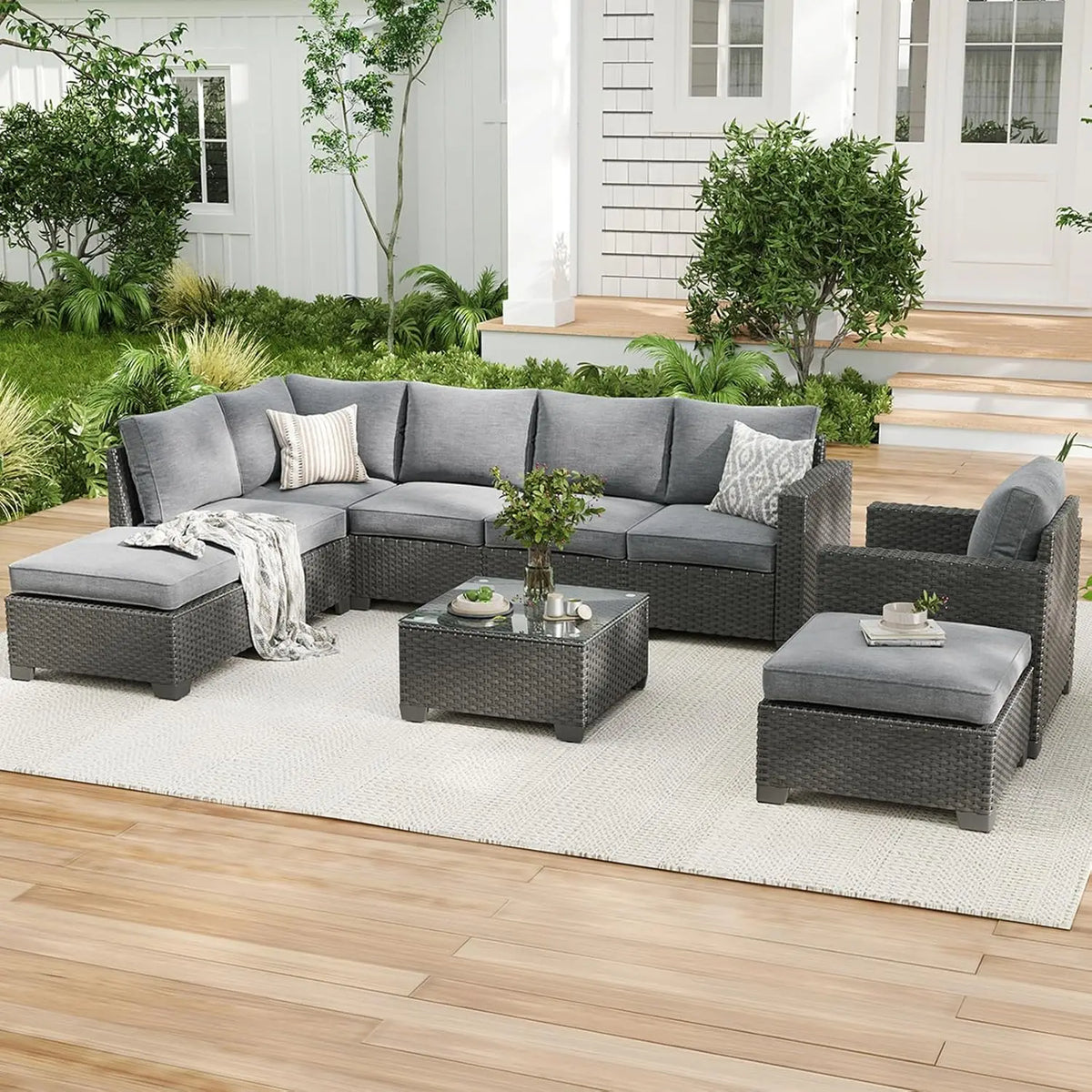Farini Outdoor Patio Sectional Sofa Set With Ottoman Frame