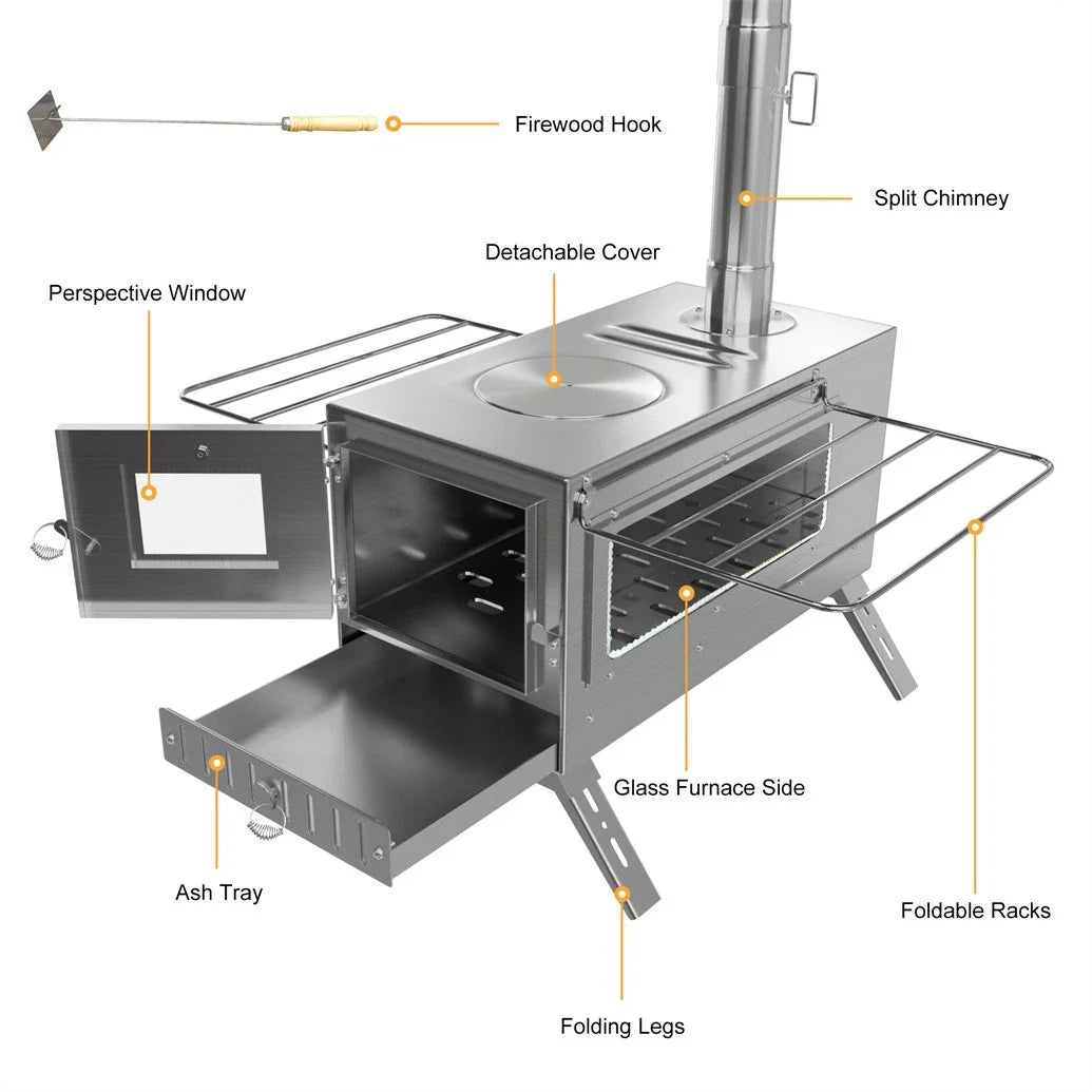 Outdoor Wood Burning Stove With Stainless Steel Chimney Pipe Set