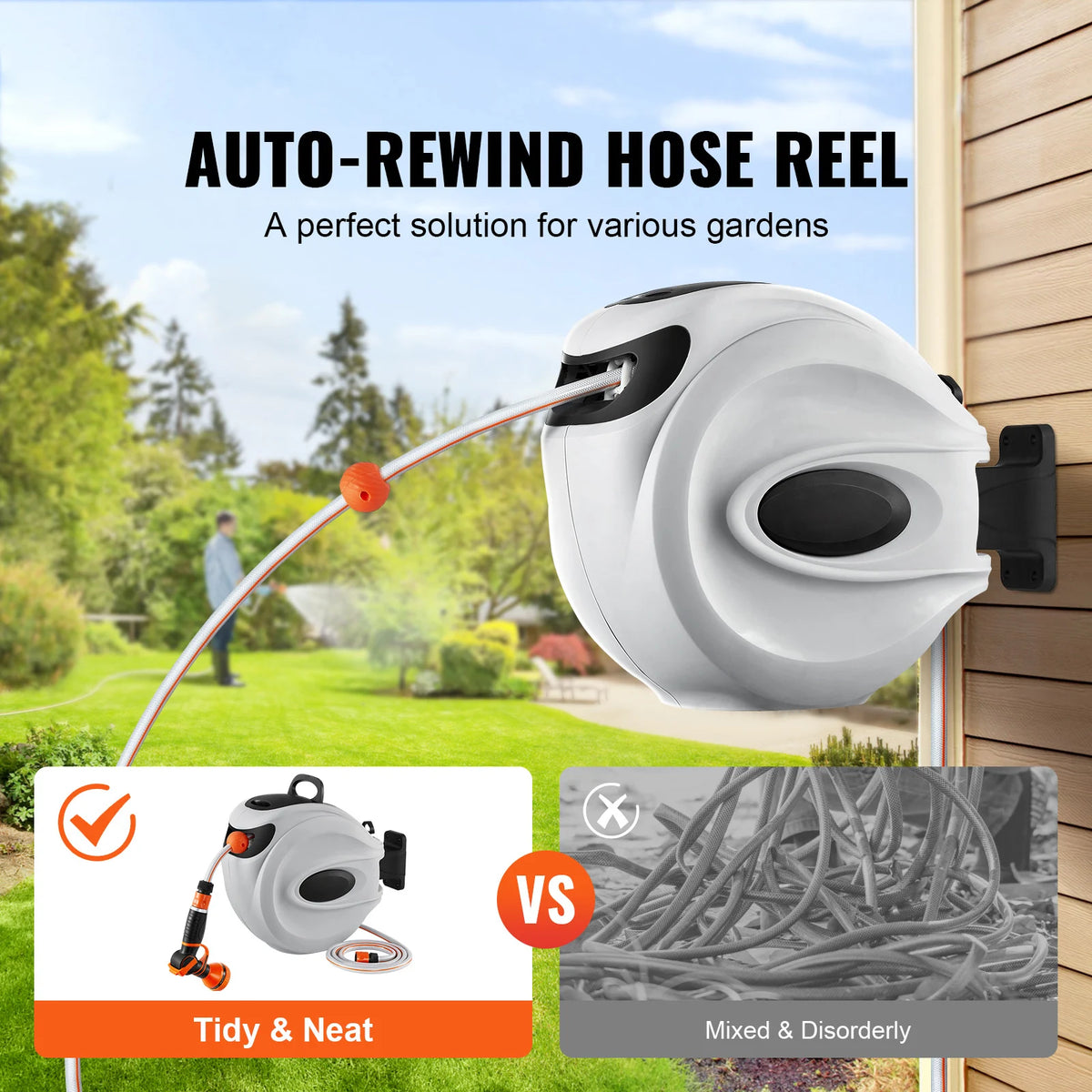 Retractable Wall Mounted Garden Water Hose Reel With Swivel Bracket