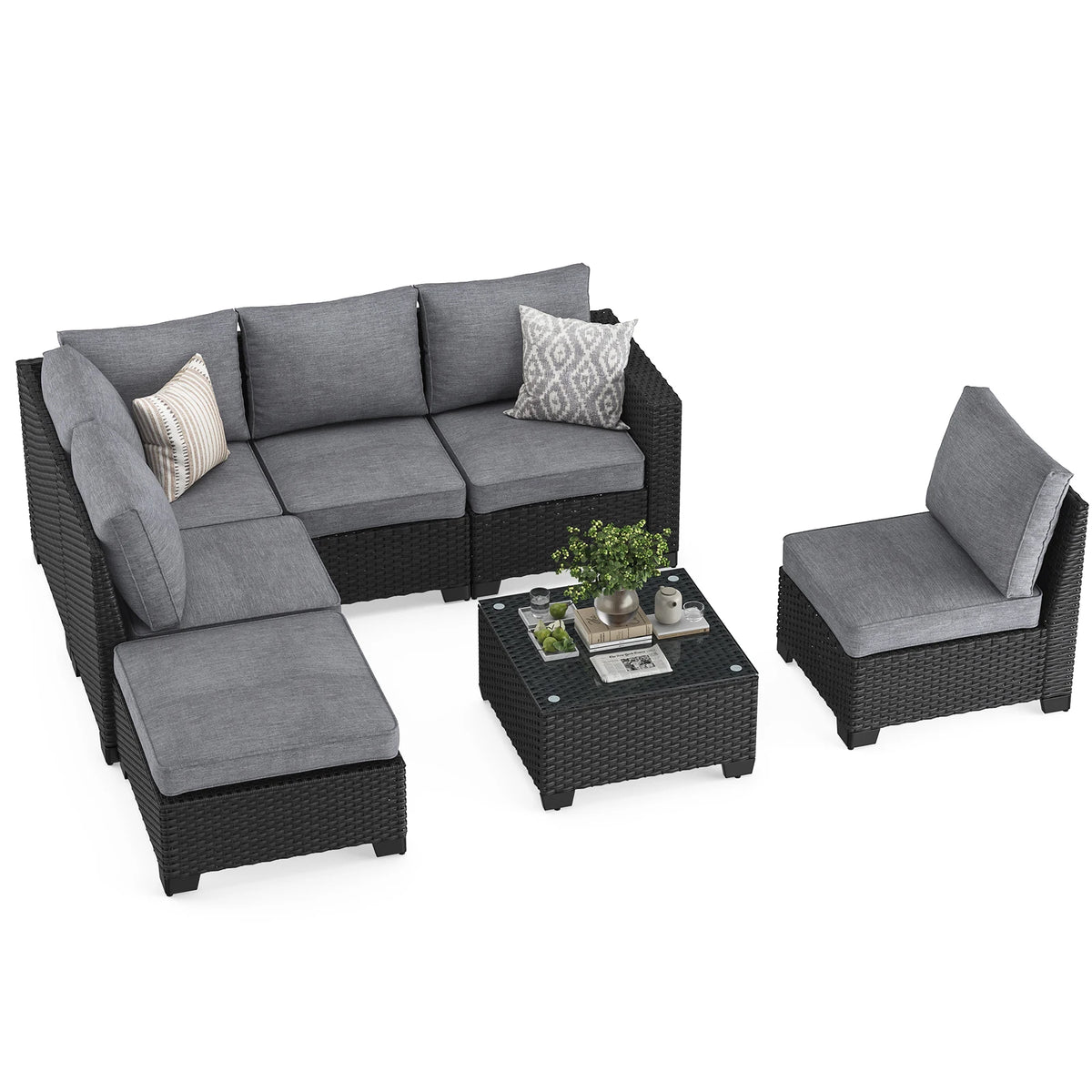 Farini Outdoor Patio Sectional Sofa Set With Ottoman Frame