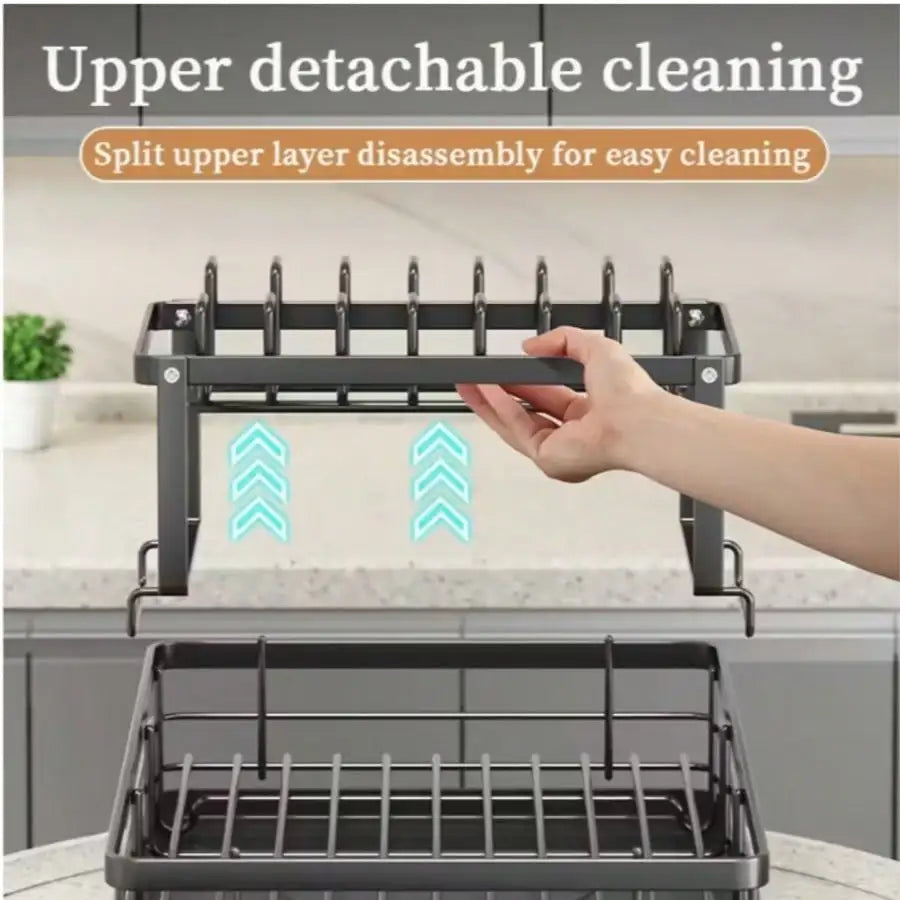 Double Layer Carbon Steel Kitchen Cutlery Draining Rack