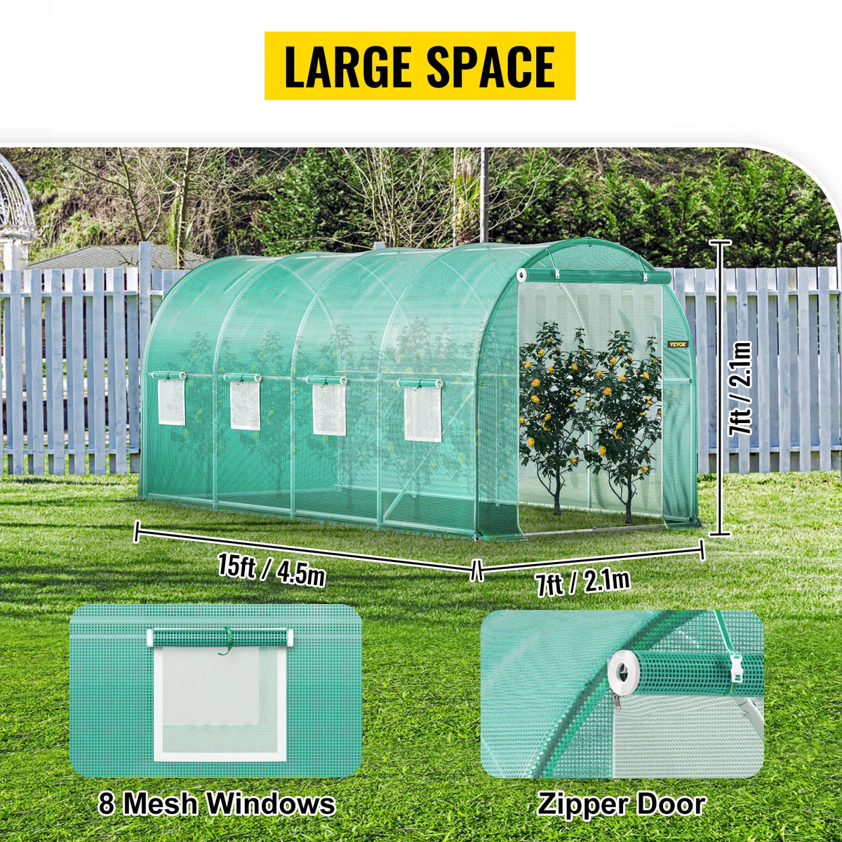 SucceBuy Walk In Tunnel Greenhouse With Galvanized Frame Waterproof Cover