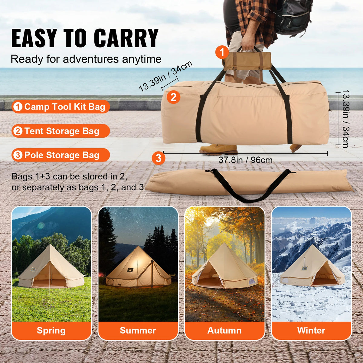 SucceBuy Canvas Bell Tent For Comfortable Four Season Camping