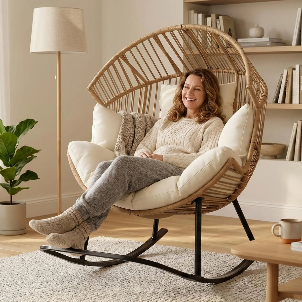 HobbyLane Papasan Rocking Chair Wicker Egg Lounge Outdoor Patio