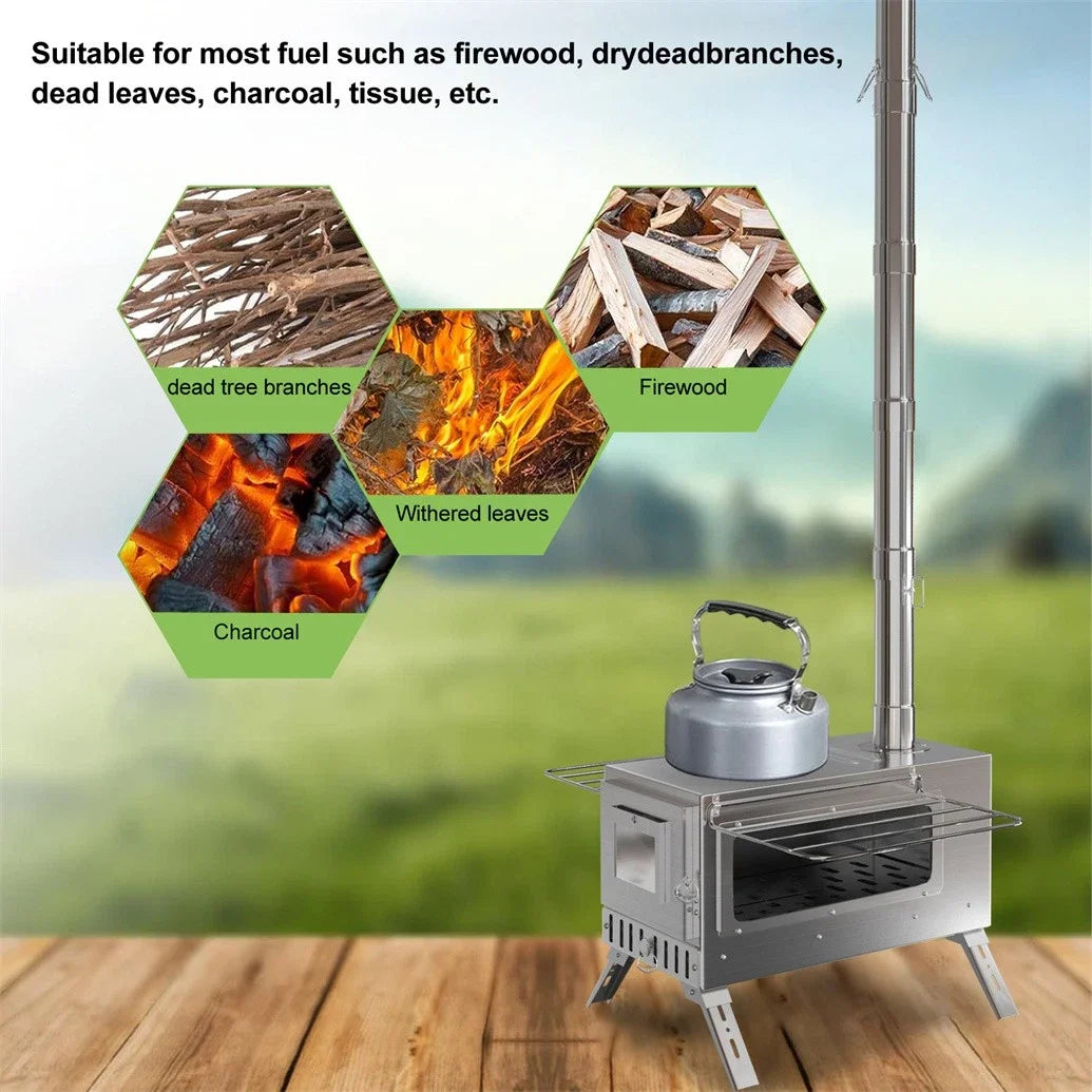 Outdoor Wood Burning Stove With Stainless Steel Chimney Pipe Set