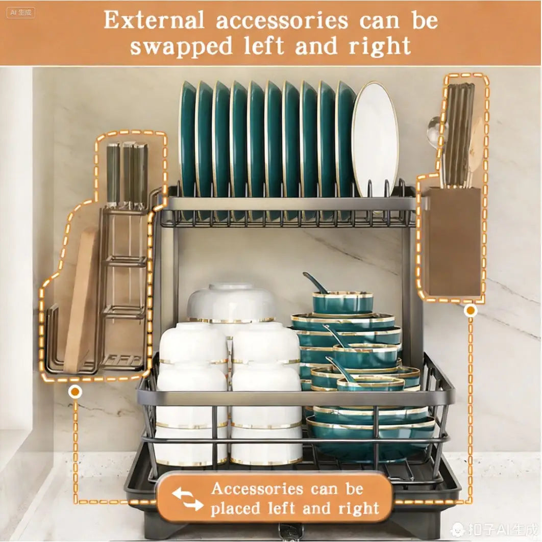 Double Layer Carbon Steel Kitchen Cutlery Draining Rack