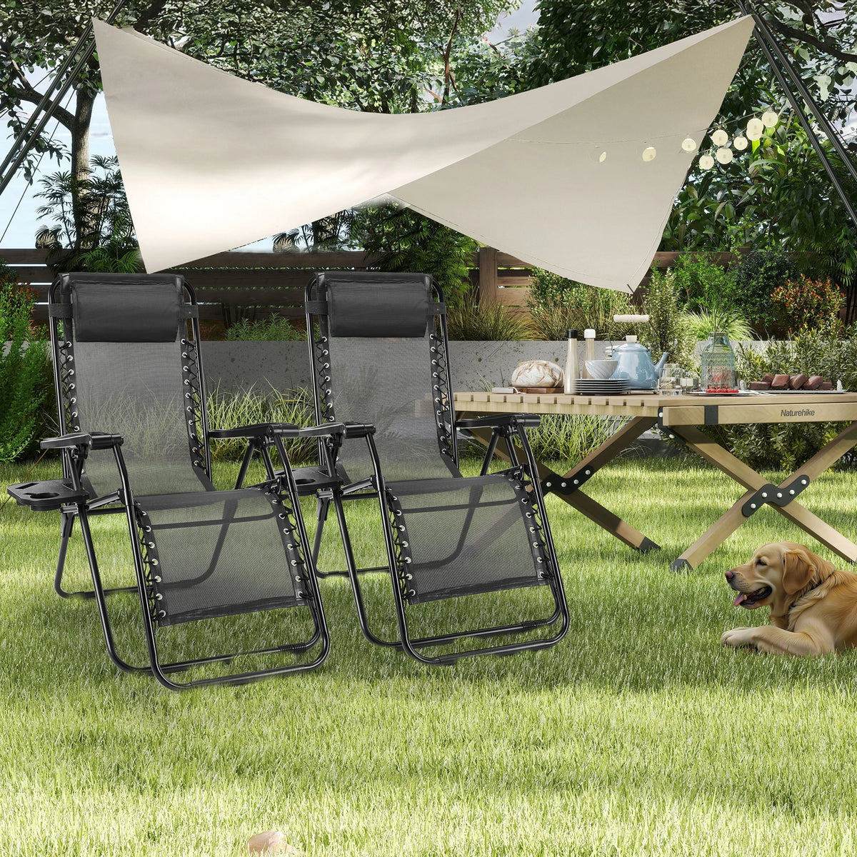 JHK Portable Zero Gravity Outdoor Recliner Lounge Chair With Tray