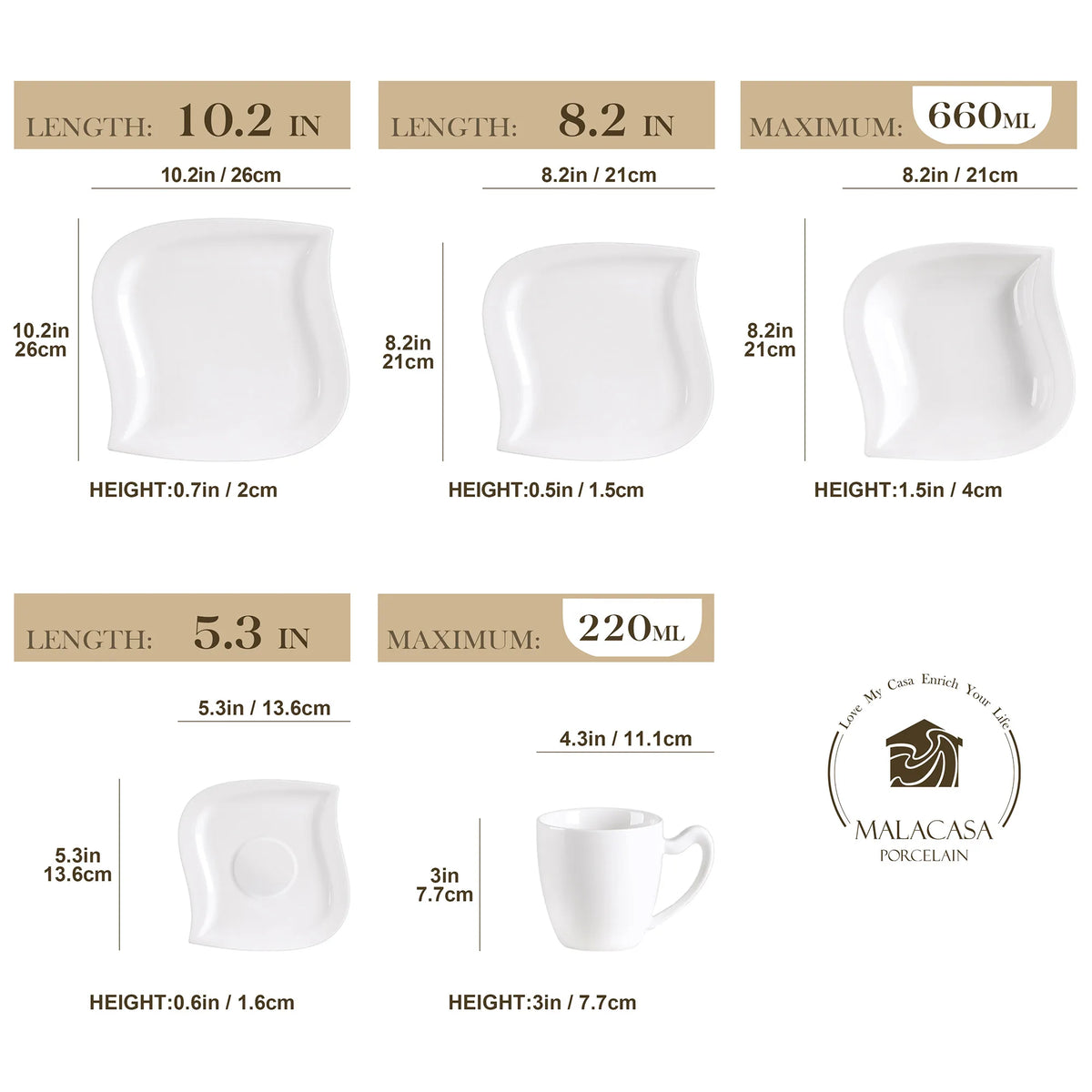 Malacasa Premium Porcelain Dinner Set With Cups Saucers For Home Dining