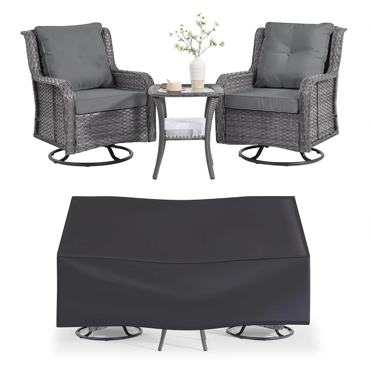 Modern Outdoor Patio Furniture Swivel Rocking Chairs With Side Table