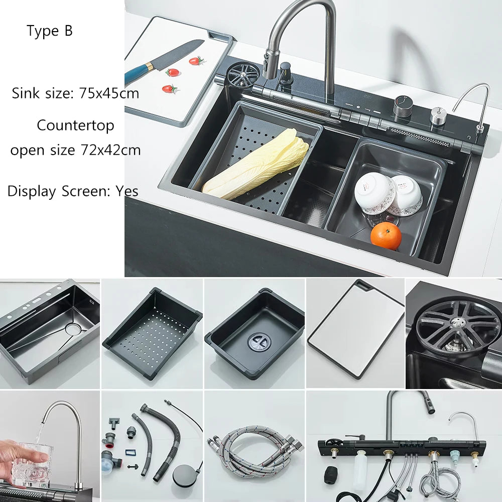 Stainless Steel Integrated Single Bowl Kitchen Sink With Smart Faucet