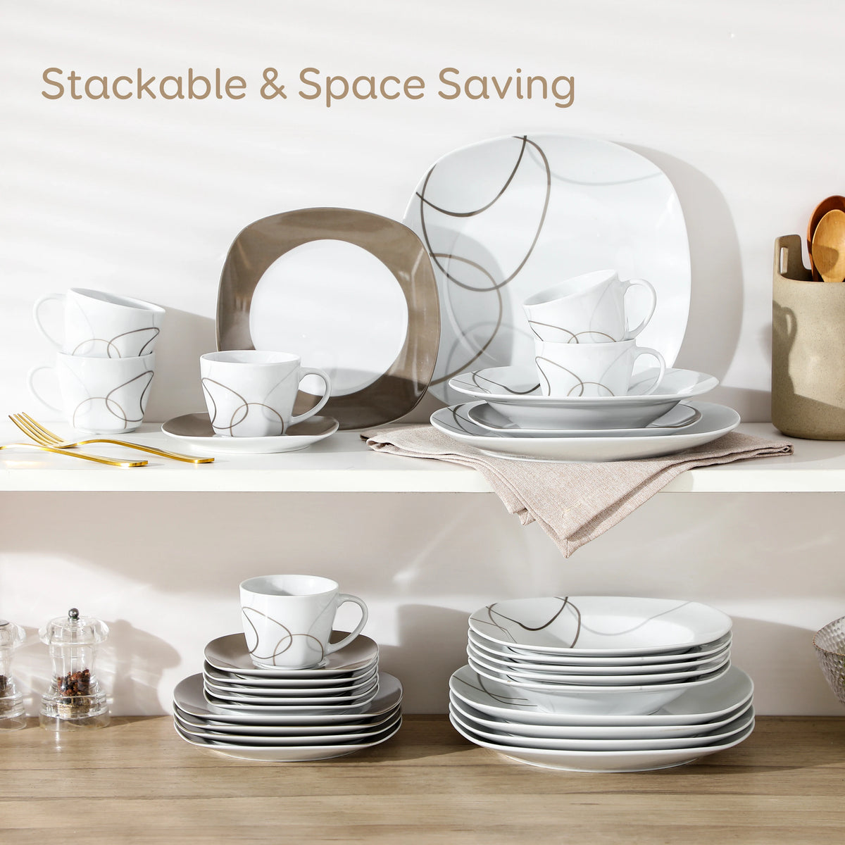 Malacasa Elegant Porcelain Ceramic Dinner Set With Tea Accessories