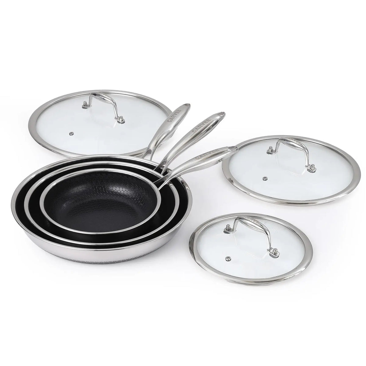 HiMISS Tri Ply Stainless Steel Honeycomb Nonstick Frying Pan Set