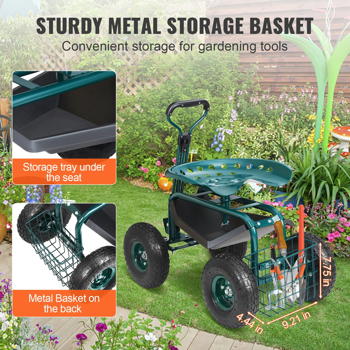 SucceBuy Rolling Garden Cart With Swivel Seat And Wheels