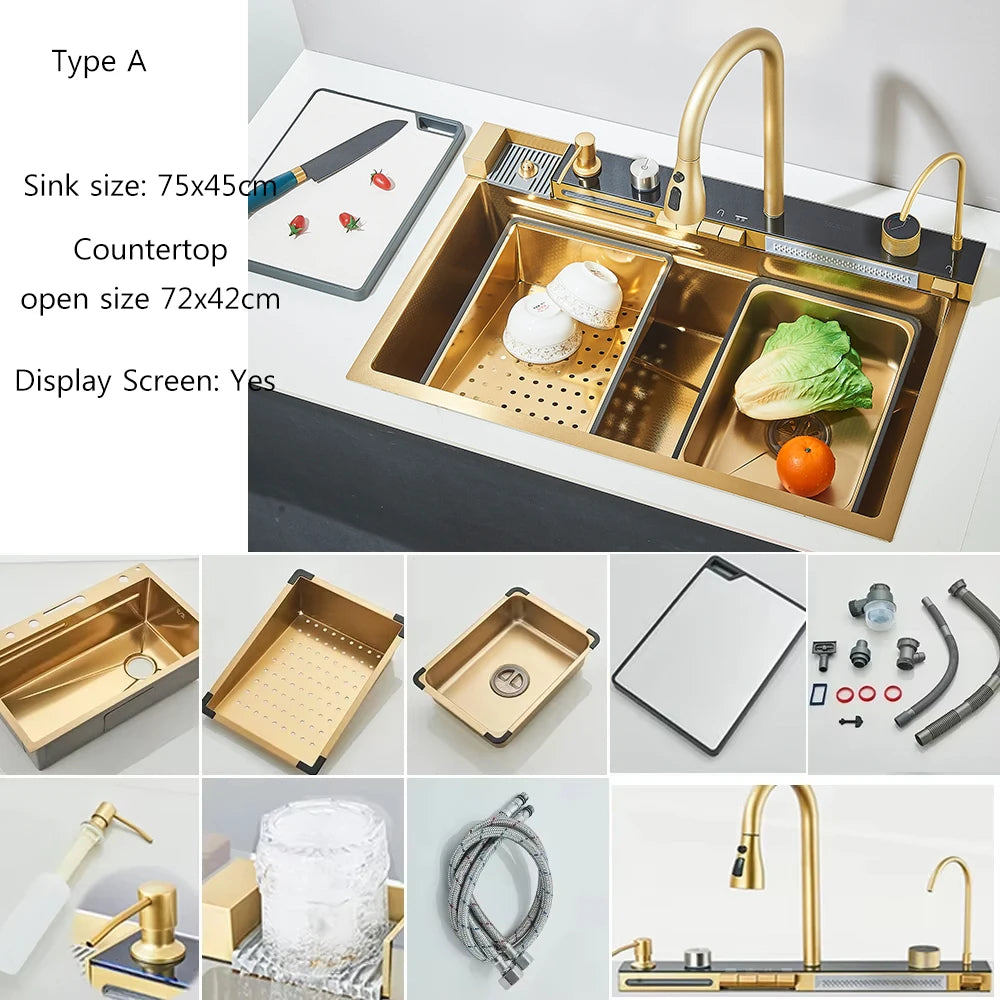 Stainless Steel Integrated Single Bowl Kitchen Sink With Smart Faucet