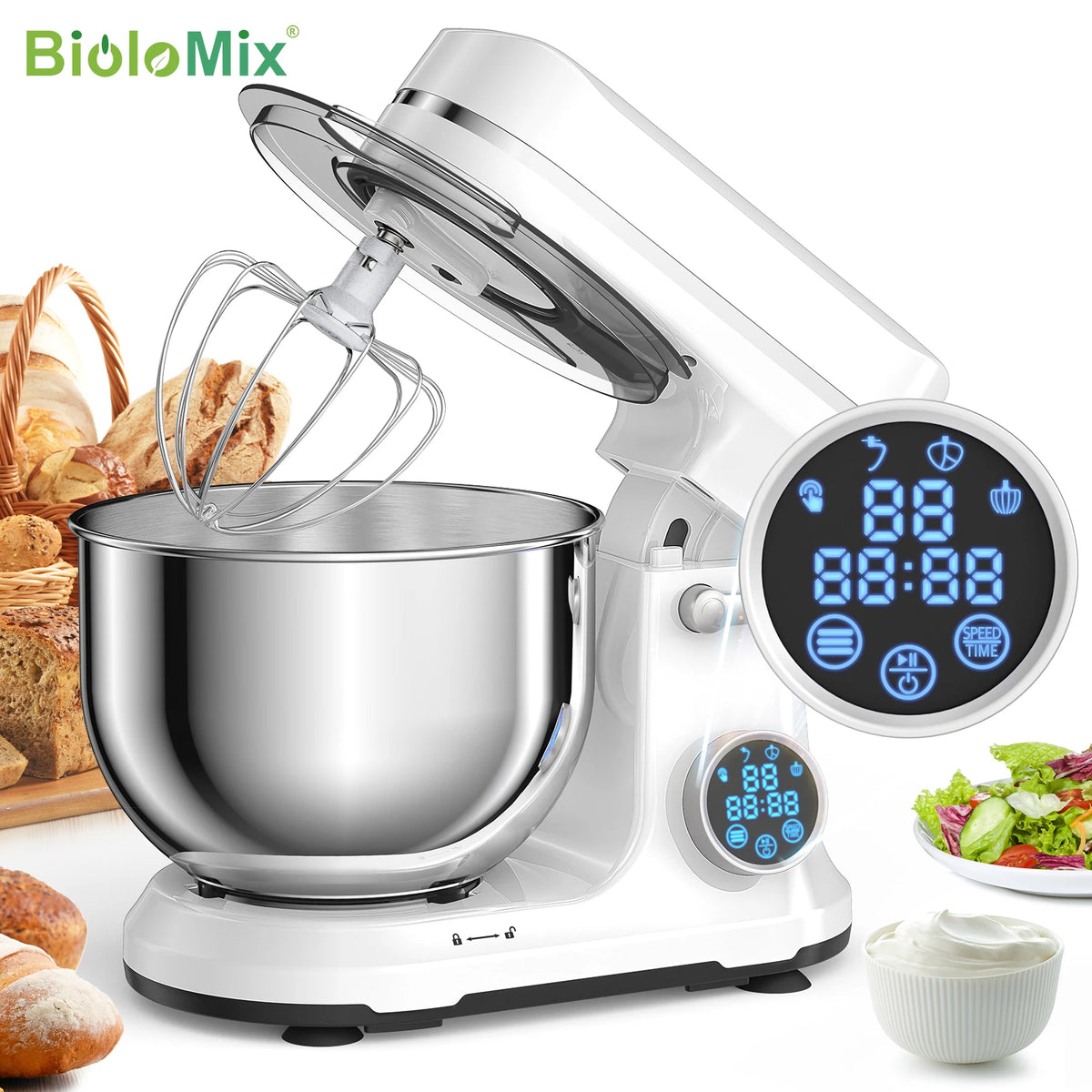 BioloMix Digital Stand Mixer With Dough Hook And Whisk